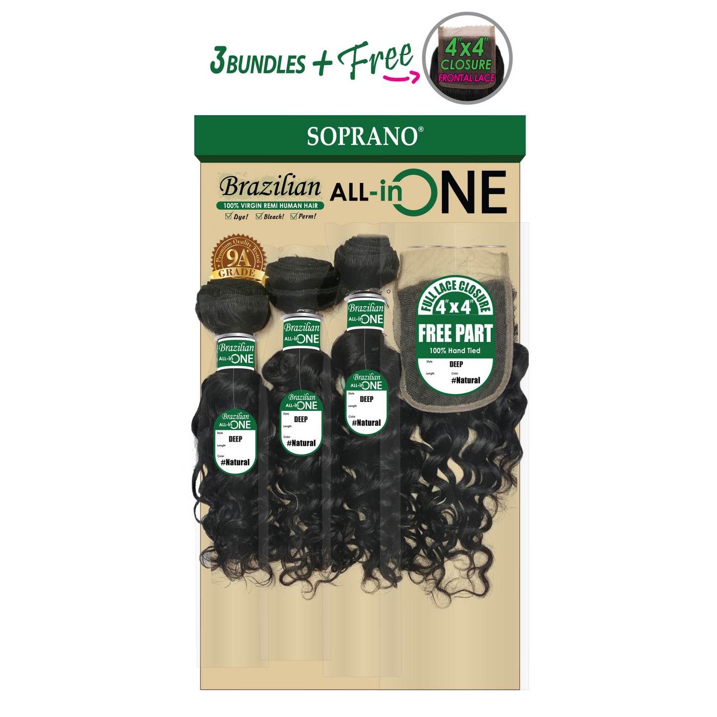 SOPRANO HH Brazilian (9A) 4X4 ALL in ONE “DEEP” NATURAL 10"12"14"