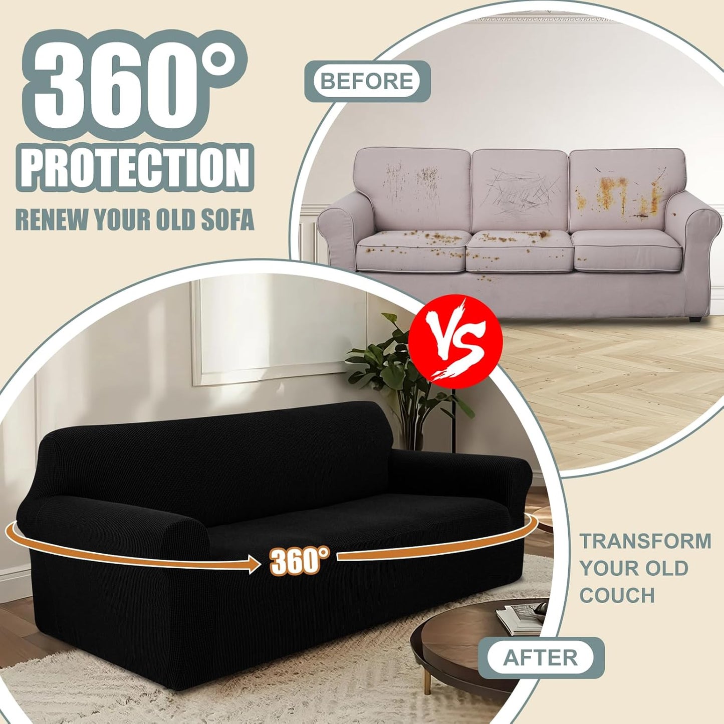 Sofa Slipcover Furniture Protector, Black