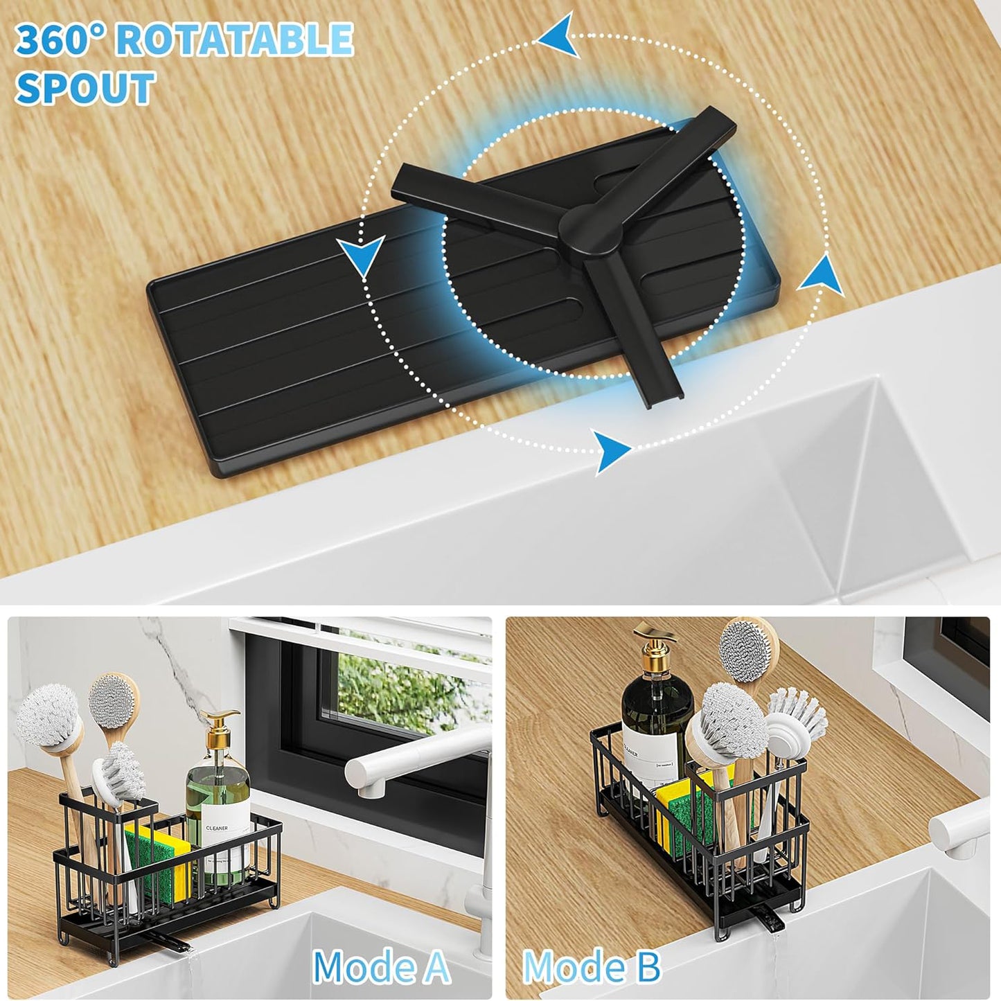 Sponge Holder for Kitchen Sink, Black