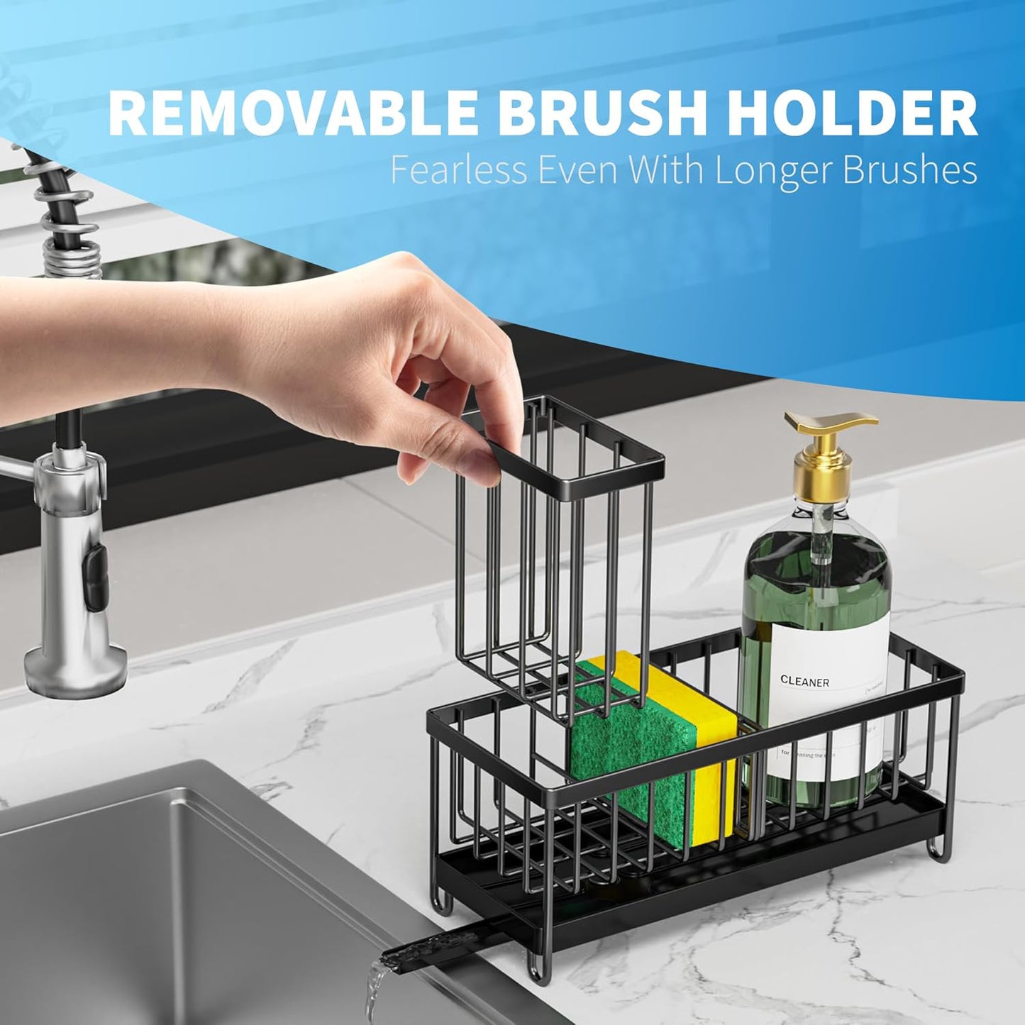 Sponge Holder for Kitchen Sink, Black