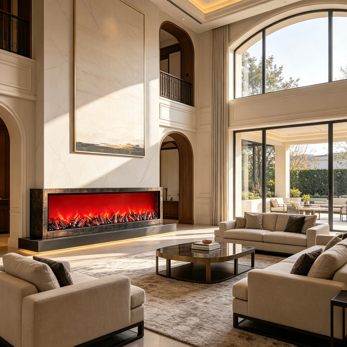 Brown Wall Mounted Electric Fireplace with LED Simulated Flame, 47.2 Inch Decor Fireplace