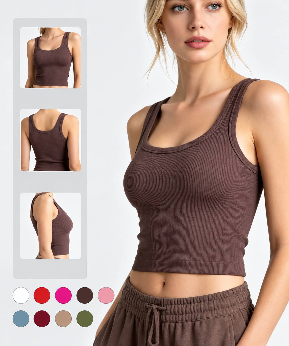 Ribbed Knit U-Neck Sleeveless Crop Tank Top