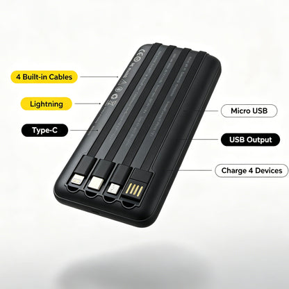 KLGO KP-37 10000mAh Power Bank, Built-in 4 Cables Digital Display Portable Charger for iPhone, Android, Tablets