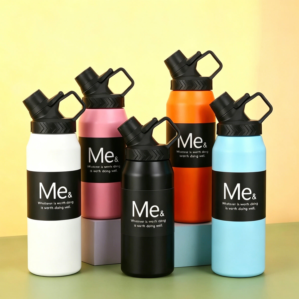 950ml 304 Stainless Steel Insulated Water Bottle, Flip Top Sports Tumbler with Portable Carry Handle