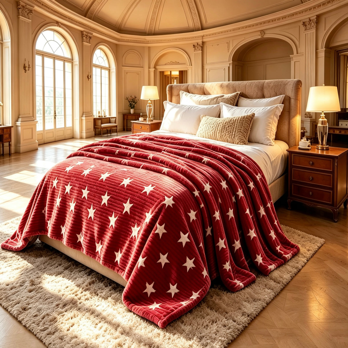 Luxury Cozy Striped Star Flannel Bed Blanket, Queen & King Size, Random Color Shipment, CTXXMT