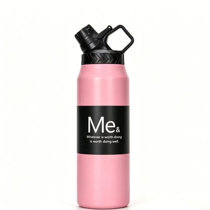 950ml 304 Stainless Steel Insulated Water Bottle, Flip Top Sports Tumbler with Portable Carry Handle