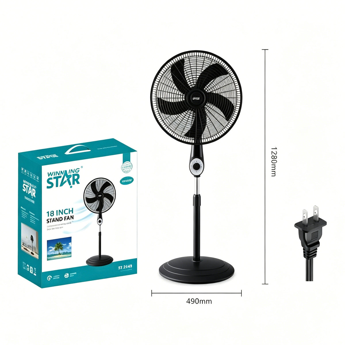 Winning Star 18 Inch Stand Fan, Adjustable Height Electric Standing Fan for Home