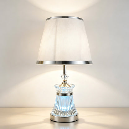 46cm Luxury Crystal Bedside Table Lamp, Fabric Lampshade Decorative Desk Lamp for Bedroom Living Room