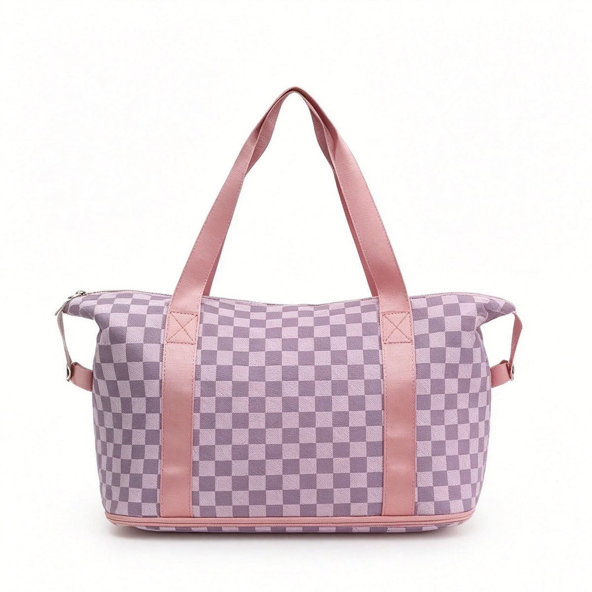 Checkered Expandable Travel Duffle Bag, Wet Dry Separation Weekender Tote Bag