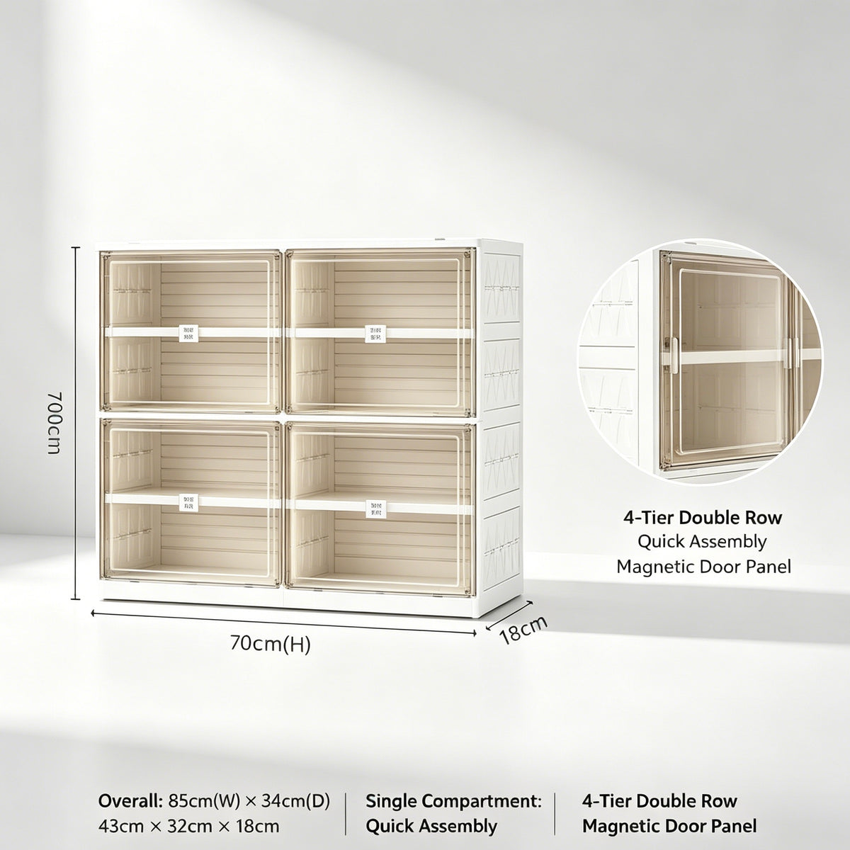 Foldable Shoe Storage Cabinet, 85×34×70cm, PET Transparent Door, Stackable Dustproof Shoe Organizer for Entryway
