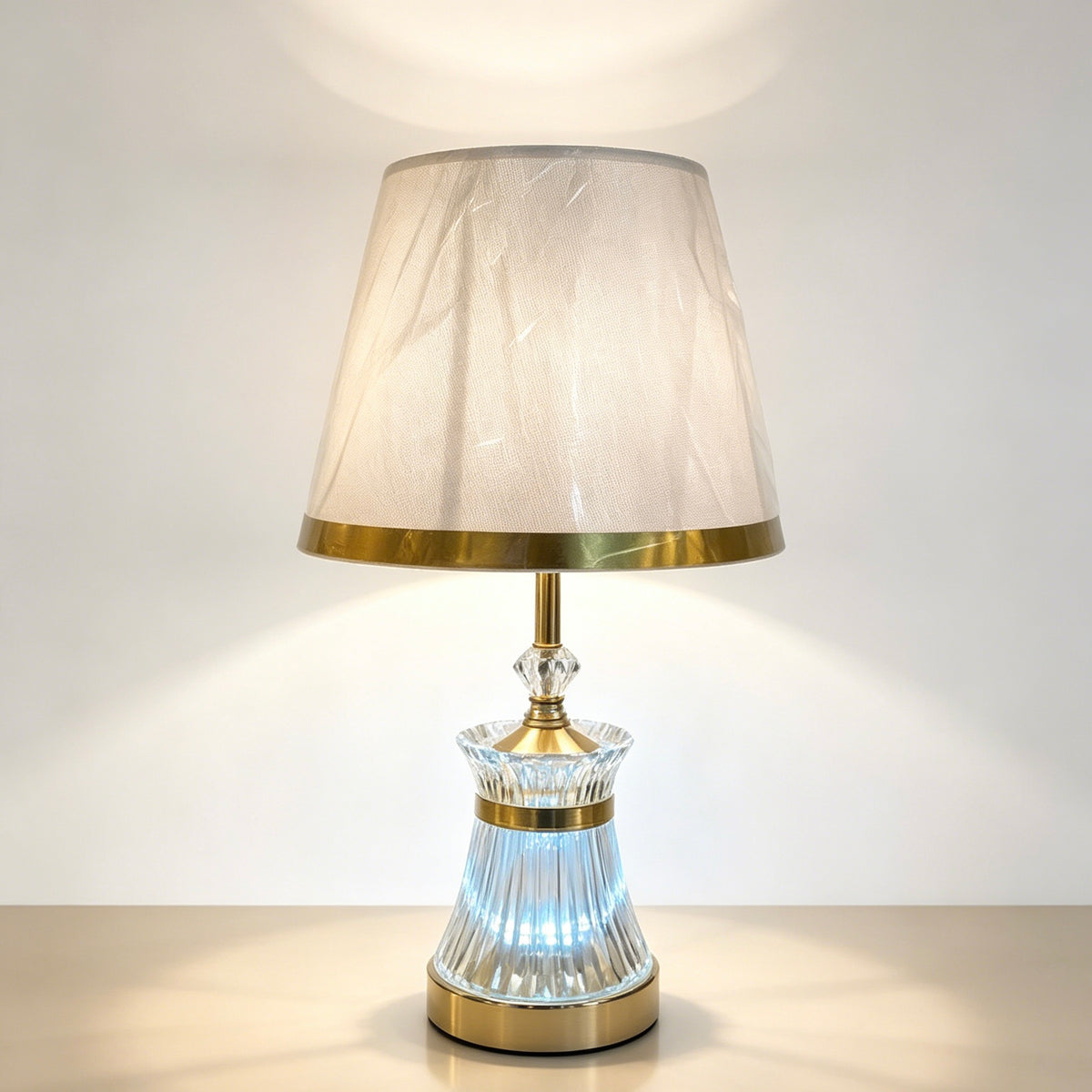 46cm Luxury Crystal Bedside Table Lamp, Fabric Lampshade Decorative Desk Lamp for Bedroom Living Room