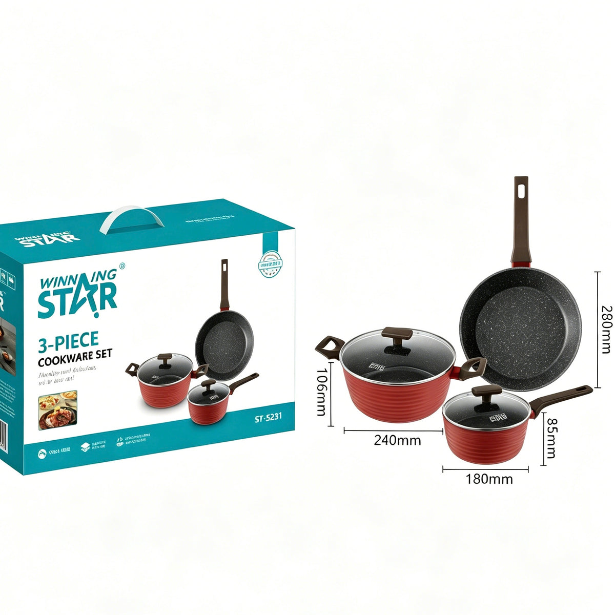 5-Piece Stainless Steel Non-Stick Cookware Set, Frying Pan, Stock Pot & Milk Pot For Kitchen