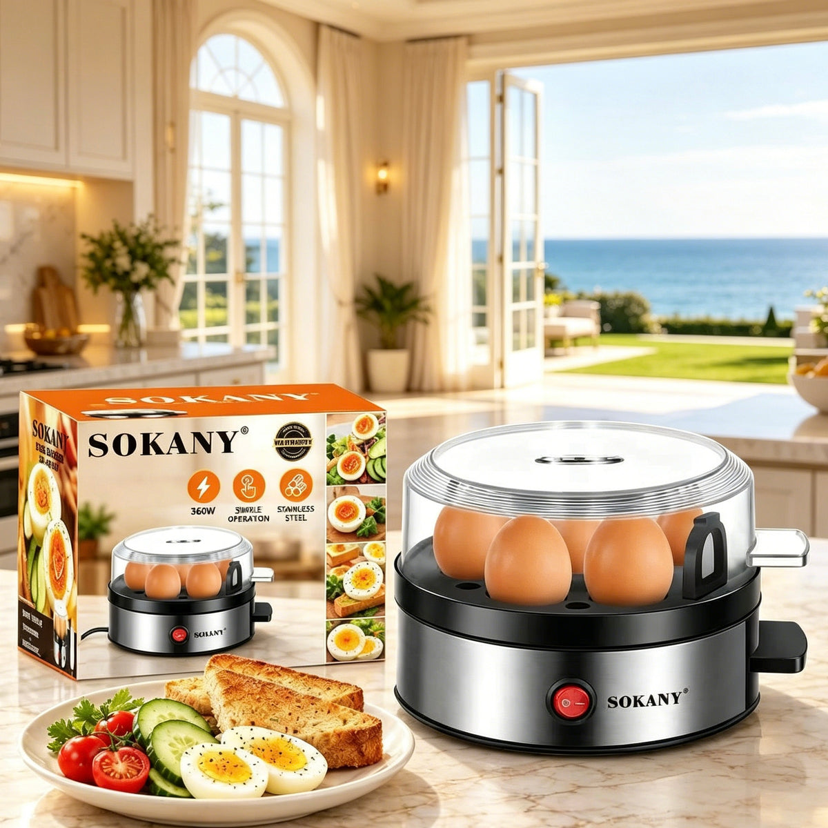 SOKANY SK-07066 Egg Boiler 360W 110V Stainless Steel Electric Egg Cooker for Home Breakfast