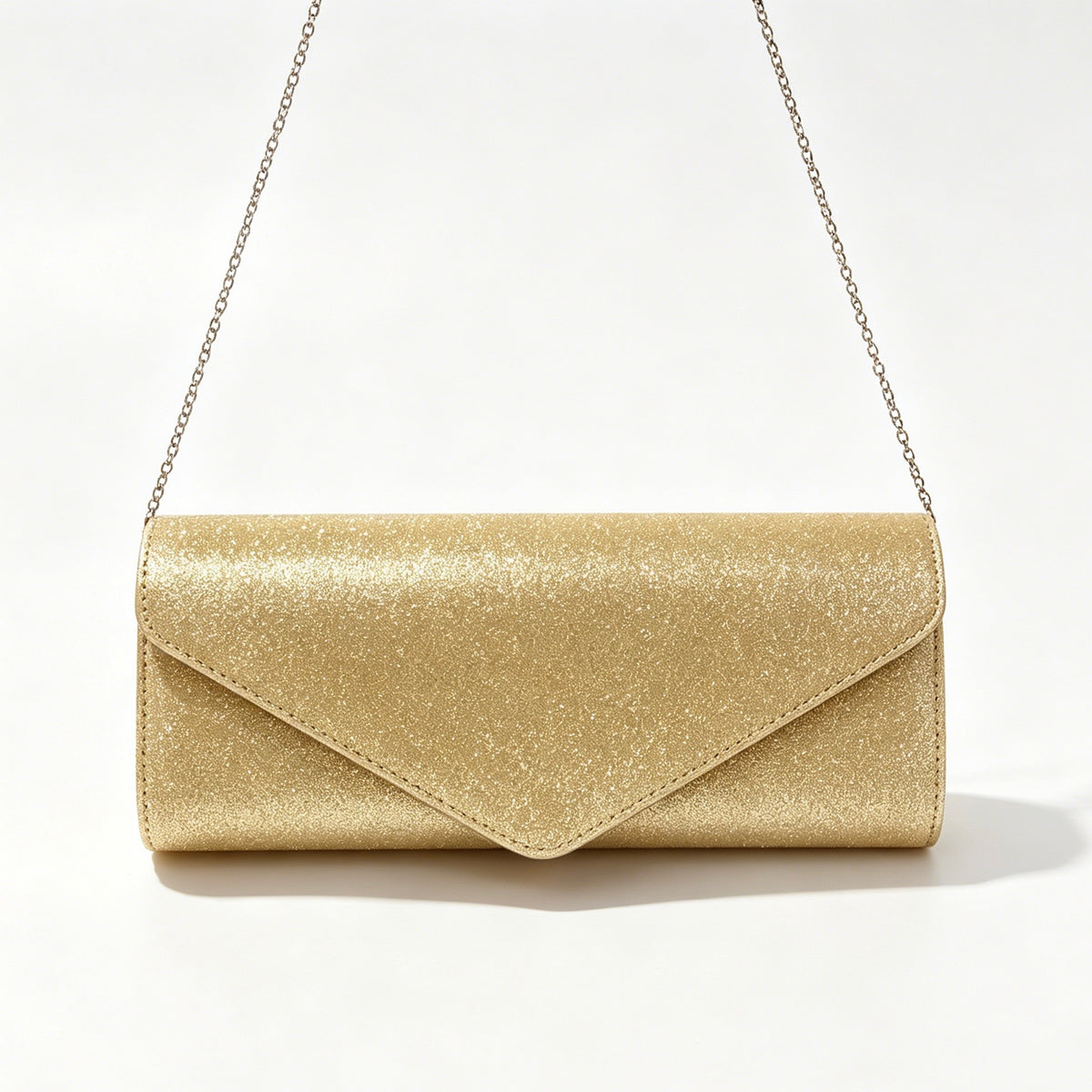 Glitter Envelope Clutch Bag, Slim Evening Shoulder Purse with Detachable Chain Strap