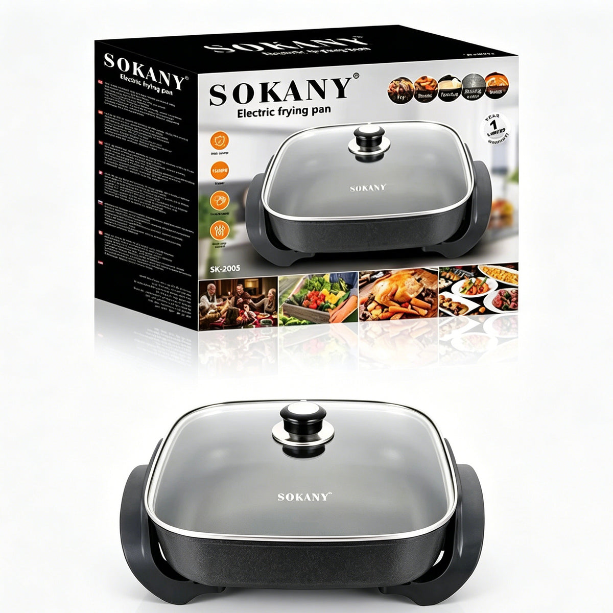 SOKANY Multi-functional Electric Frying Pan, 38.5×32cm, 1500W, 110V