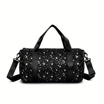 Glitter Star Print Barrel Duffle Bag, Sparkly Gym Sports Handbag with Detachable Adjustable Shoulder Strap