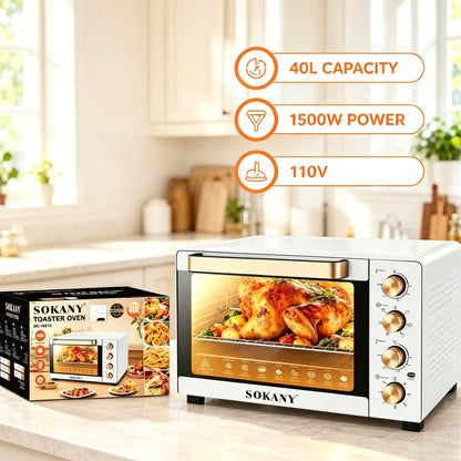 SOKANY 40L Toaster Oven, 1500W 110V Multi-function Countertop Oven for Baking, Roasting & Toasting