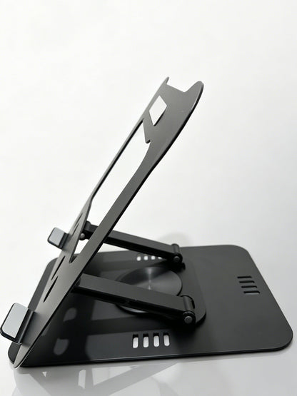 Foldable All Metal Laptop & Tablet Stand, 360° Rotating Height Adjustable Notebook Holder, Heavy-Duty Aluminum Alloy Desktop Riser with Heat Dissipation for 13 Inch & Below Devices