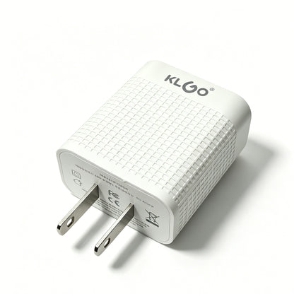 KLGO PD-700 25W Dual Port Fast Charger – USB-C PD 25W + USB-A QC 3.0 Quick Charge Wall Adapter, Smart Chip Auto-Matching, Compact Travel Charger for Phones, Tablets & More