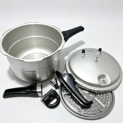 Blessing On Me 5L Aluminium Pressure Cooker 22cm, 6 Safety Features, Thick Base Stock Pot with Steamer Rack
