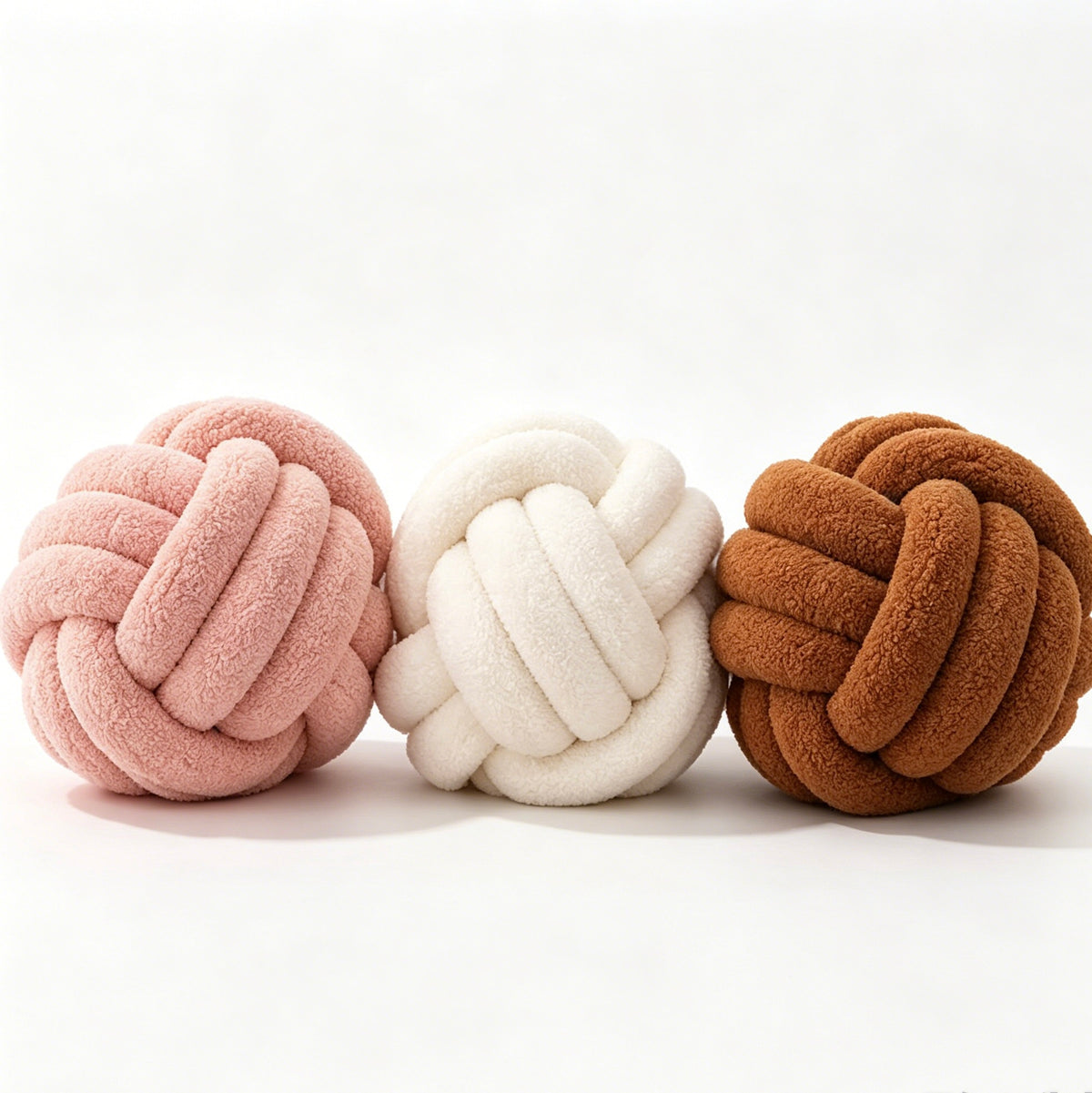 Boucle Knot Ball Pillow, Hand Knotted Decor Cushion, 22cm Diameter