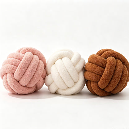 Boucle Knot Ball Pillow, Hand Knotted Decor Cushion, 22cm Diameter