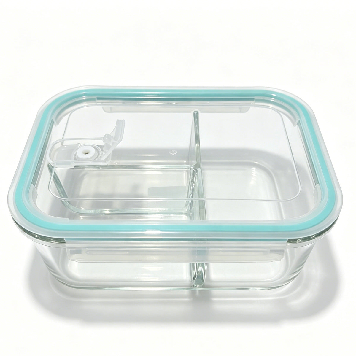 1520ml Borosilicate Glass Food Storage Container with Built-in Glass Divider, Rotatable Vent Valve, Airtight Lid, Microwave & Oven Safe Meal Prep Box