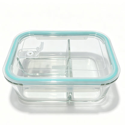 1520ml Borosilicate Glass Food Storage Container with Built-in Glass Divider, Rotatable Vent Valve, Airtight Lid, Microwave & Oven Safe Meal Prep Box