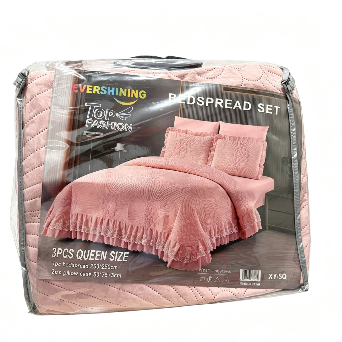 Thick Weight Elegant Lace Ruffle Quilted Bedspread Set, Queen Size 3PCS, Floral Embossed Pattern,  Random Color Delivery ，Not Thin Style XY‑5Q
