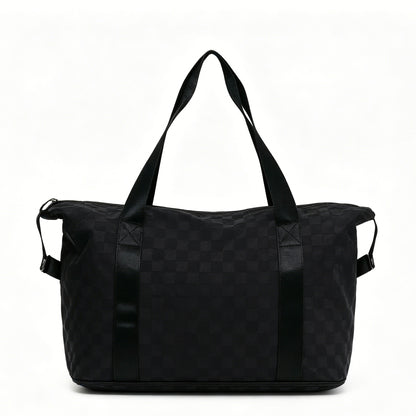 Checkered Expandable Travel Duffle Bag, Wet Dry Separation Weekender Tote Bag
