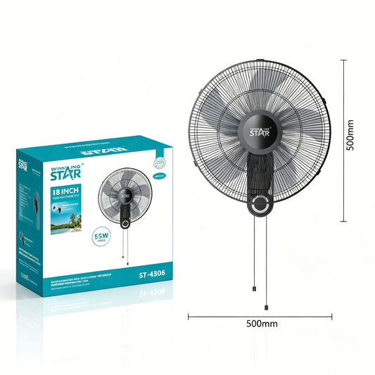 Winning Star 18 Inch Wall Mounted Fan, 110V 55W Oscillating Wall Fan
