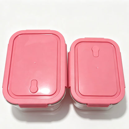 2 Pack Borosilicate Glass Food Storage Containers, Pink Airtight Lock Lids, 1040ml & 700ml Meal Prep Boxes