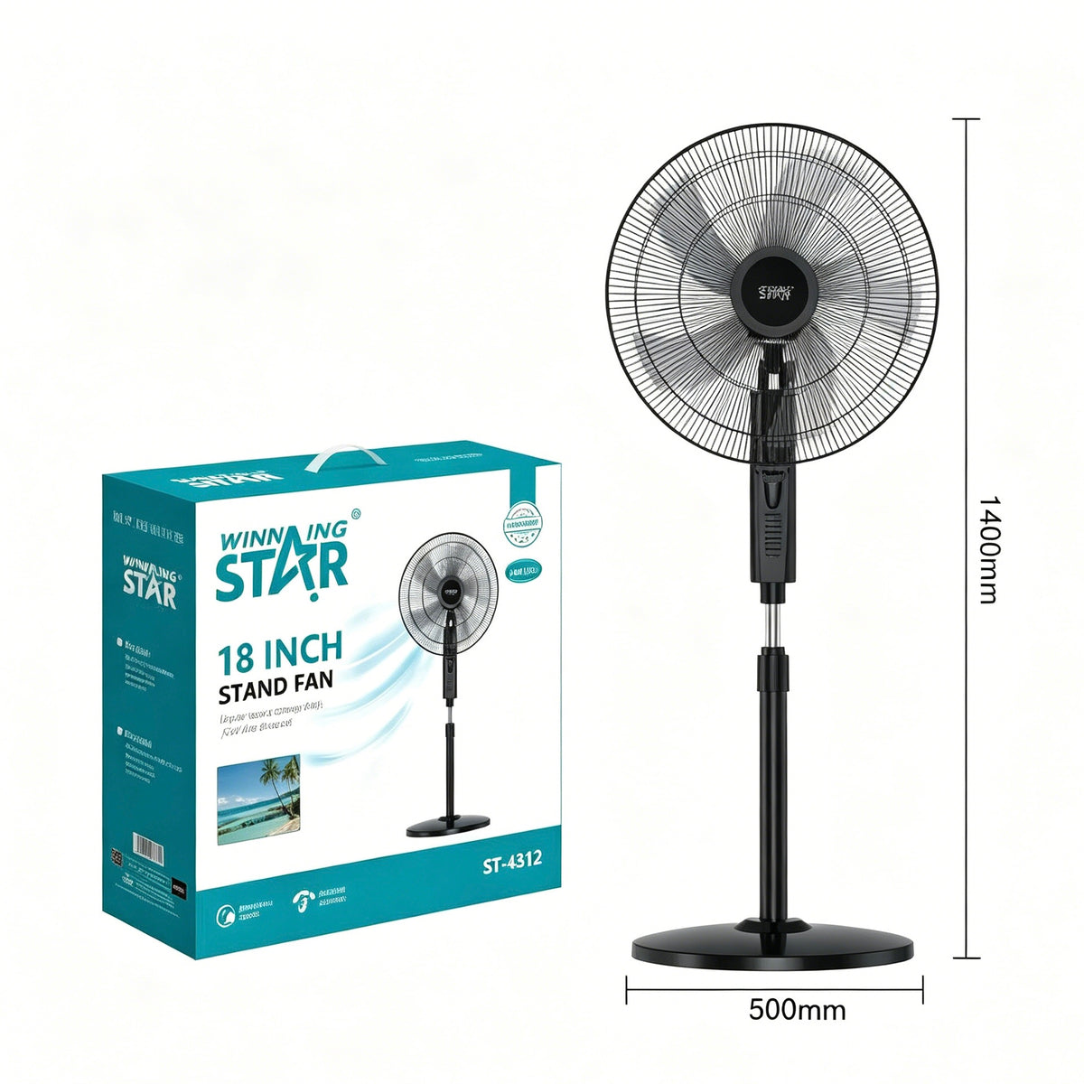 Winning Star 18 Inch Stand Fan, 110V Adjustable Height Pedestal Fan