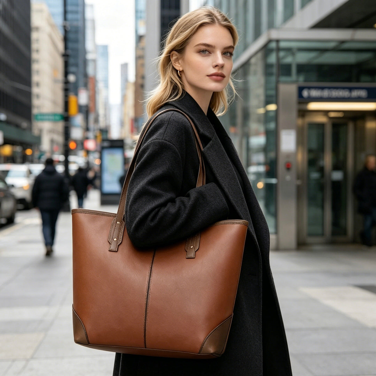 Color Block Faux Leather Women's Tote Bag, Large Capacity Shoulder Handbag, Size 41×14×31CM, Casual Daily Commuter Bag