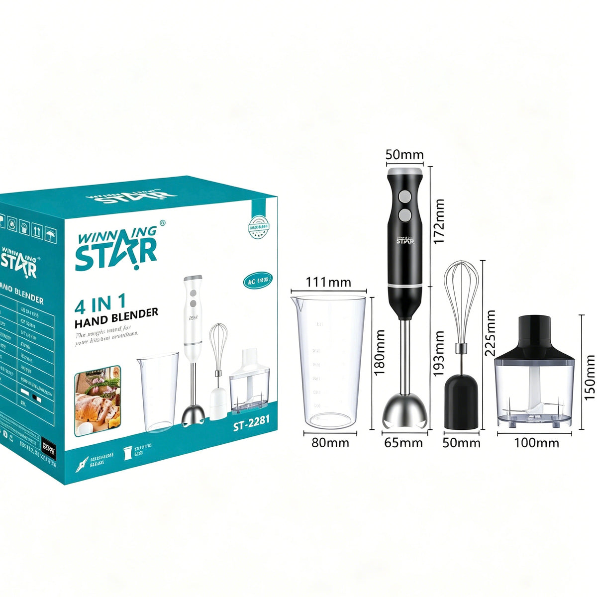 Winning Star 4 in 1 Hand Blender Set, 110V Multi-functional Immersion Blender