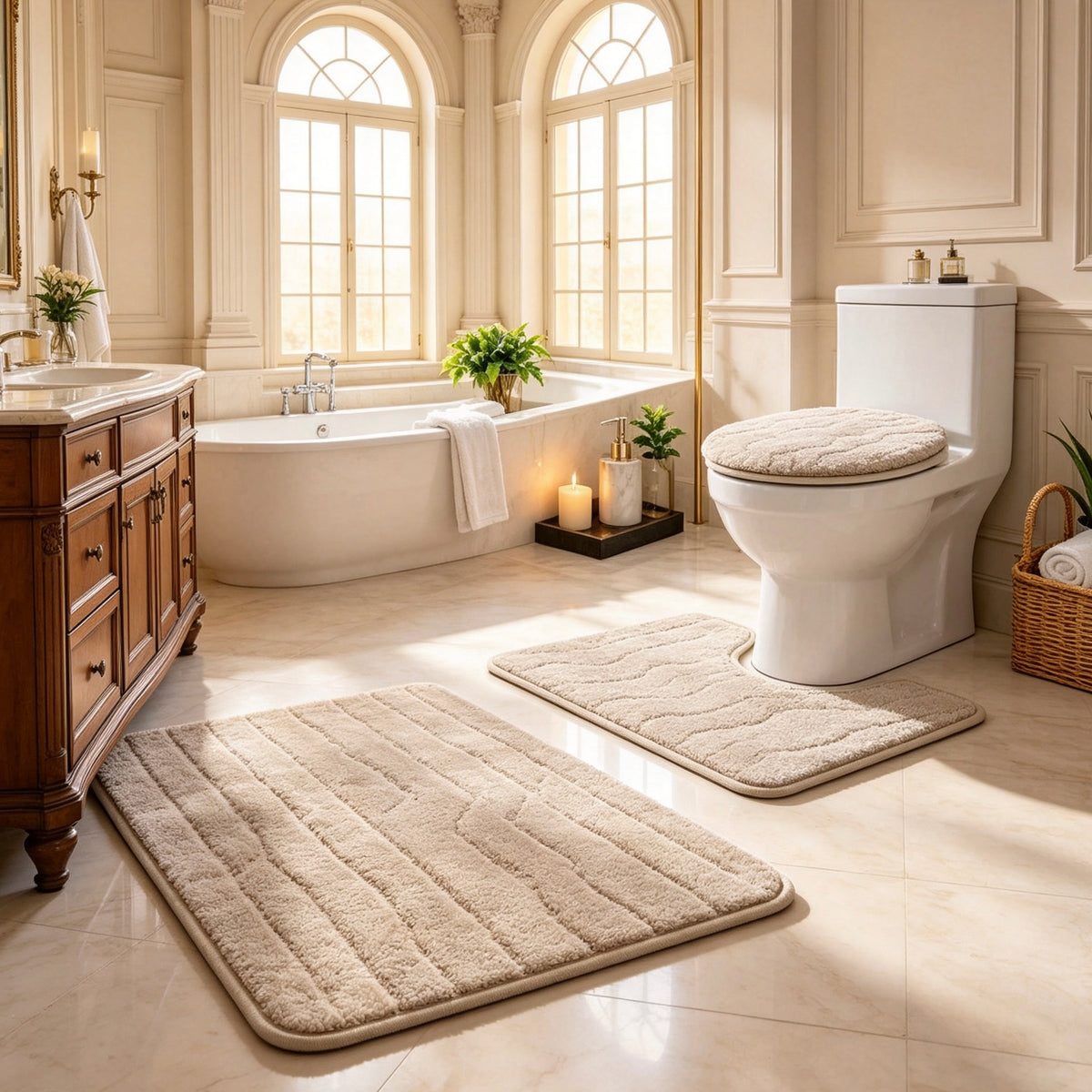 Luxury Ultra‑Soft Flannel 3‑Piece Bathroom Mat Set