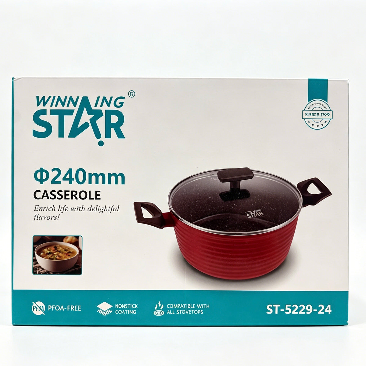 240mm Non-stick Casserole Pot With Glass Lid, PFOA Free Soup Stew Pot, Heat Resistant Double Handles, Suitable For All Stovetops