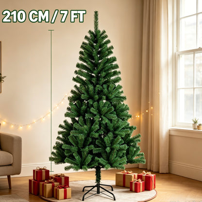 7FT / 210cm Artificial Christmas Tree, Full Green Pine Tree with Metal Stand, No Decorations Included