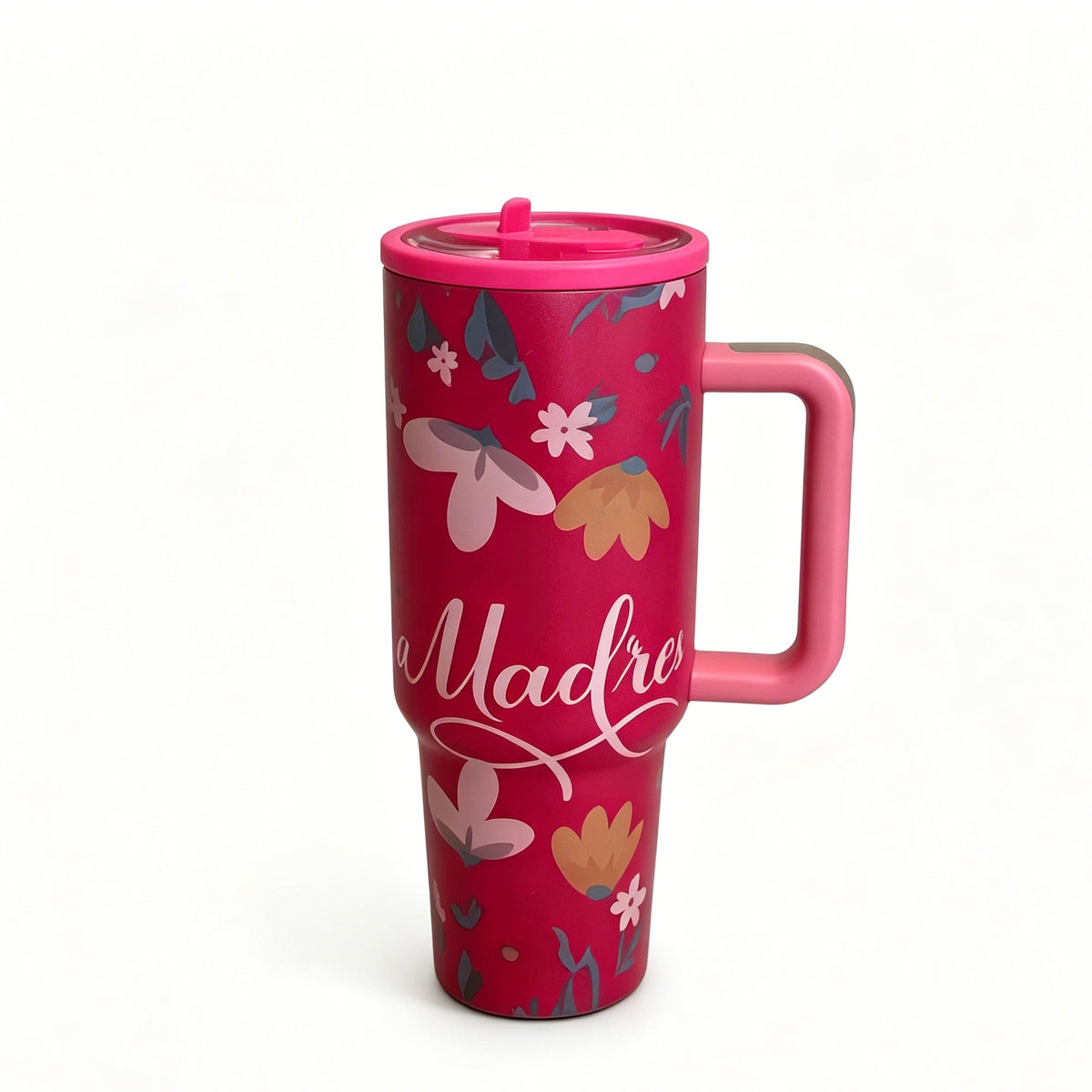 High Aesthetic 1200ML Stainless Steel Tumbler, Rotatable Hidden Soft Silicone Straw, Multi Cute Prints Insulated Travel Mug with Handle