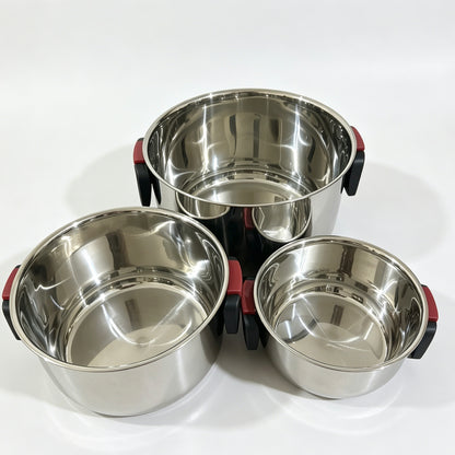 Winning Star 6-Piece High Quality Stainless Steel Cookware Set with Foldable Handle & Glass Lids, 1.4L / 3.4L / 6.5L Stock Pots