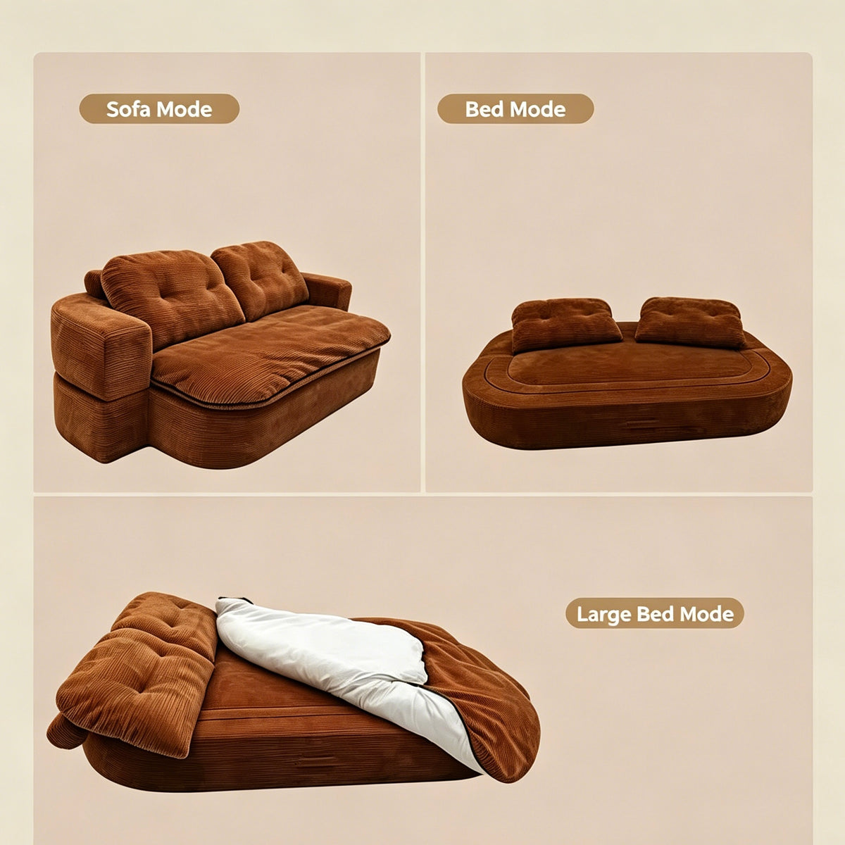 Corduroy Compressed Sofa Bed HM1006, 2-in-1 Foldable 2 Seater Sofa for Living Room