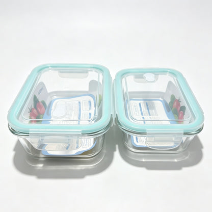 2 Pack Borosilicate Glass Food Storage Containers, Pink Airtight Lock Lids, 1040ml & 700ml Meal Prep Boxes