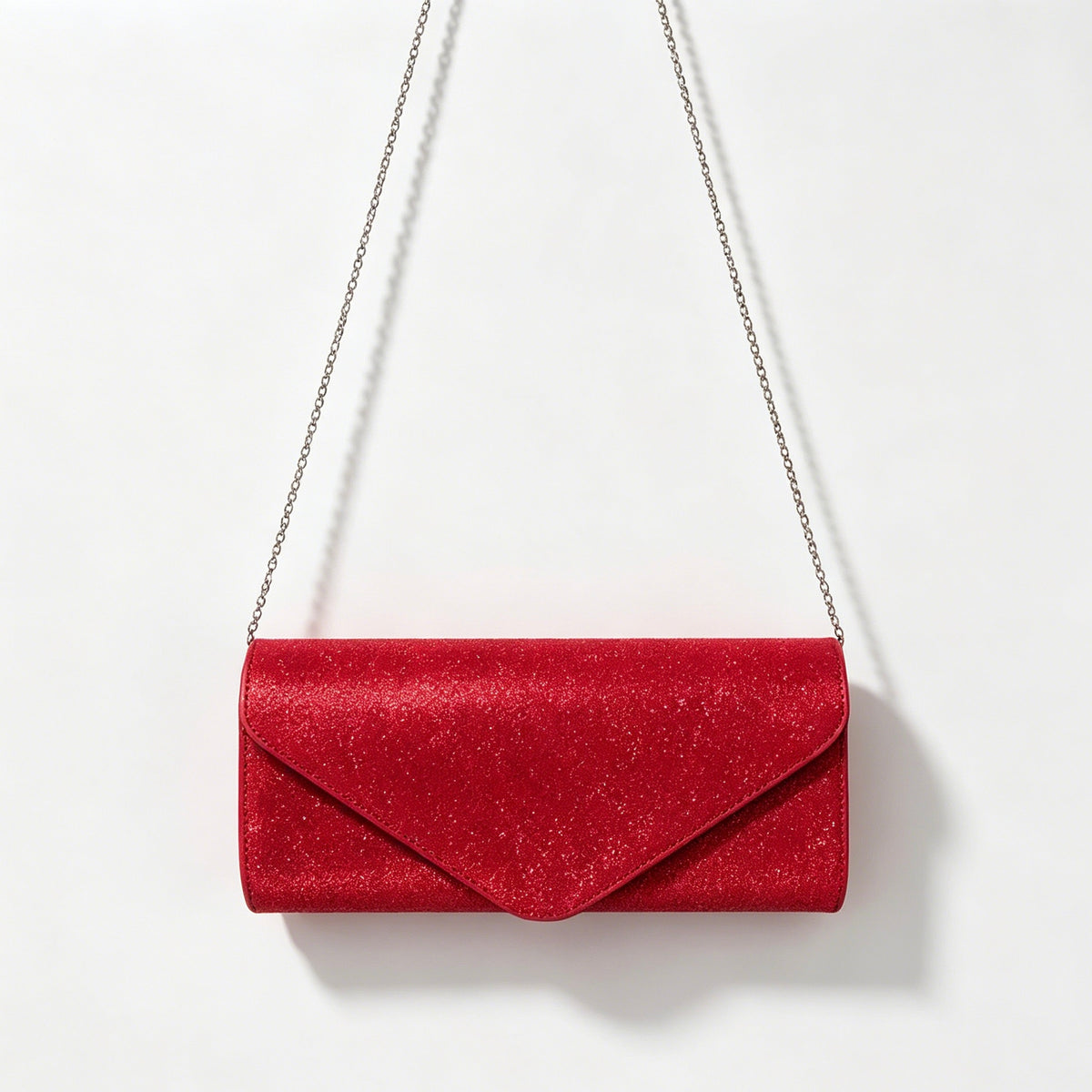 Glitter Envelope Clutch Bag, Slim Evening Shoulder Purse with Detachable Chain Strap
