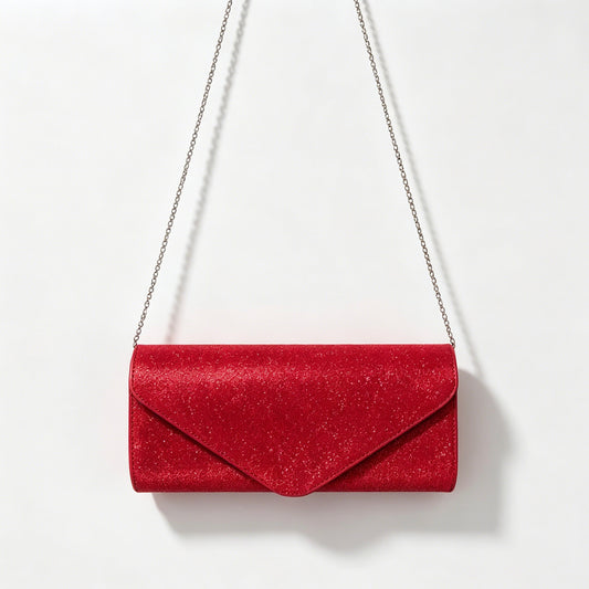 Glitter Envelope Clutch Bag, Slim Evening Shoulder Purse with Detachable Chain Strap