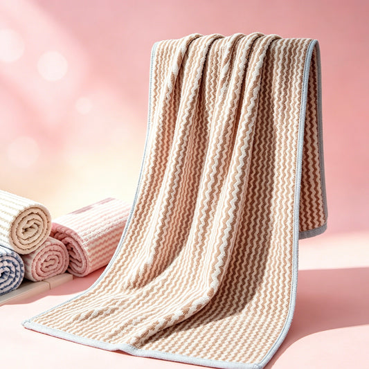 Wavy Striped Plush Bath Towel 70×140cm, Random Color High Absorbent Quick Dry Bathroom Towel