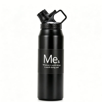 950ml 304 Stainless Steel Insulated Water Bottle, Flip Top Sports Tumbler with Portable Carry Handle
