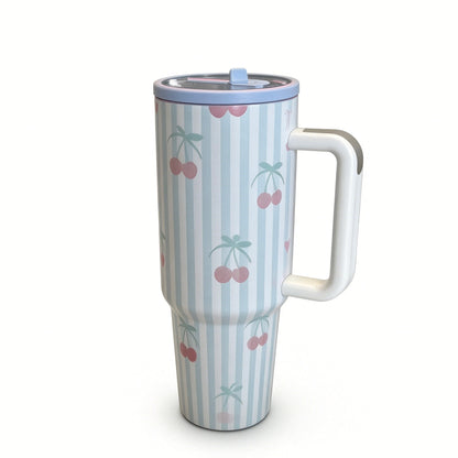 High Aesthetic 1200ML Stainless Steel Tumbler, Rotatable Hidden Soft Silicone Straw, Multi Cute Prints Insulated Travel Mug with Handle