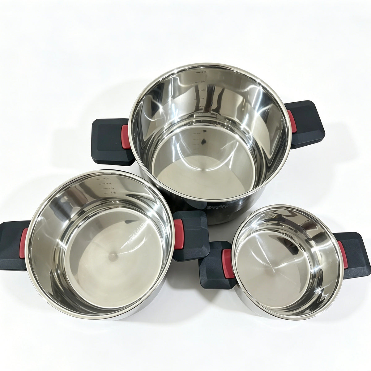 Winning Star 6-Piece High Quality Stainless Steel Cookware Set with Foldable Handle & Glass Lids, 1.4L / 3.4L / 6.5L Stock Pots