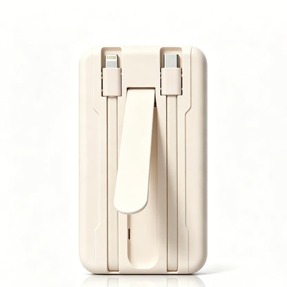 Magnetic Power Bank 10000mAh, Built-in Lightning & Type-C Cables, Wireless Fast Charging Portable Charger with Phone Stand