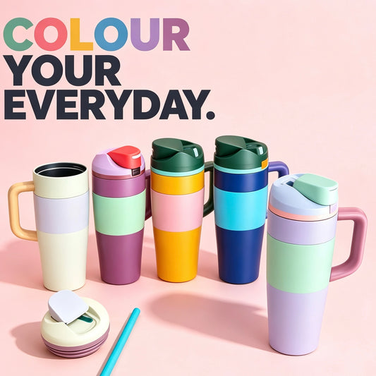 Eye‑Catching Trendy 1200ML Color‑Block Vacuum Tumbler with Handle & Dual‑Drink Lid, Ideal for Gifts